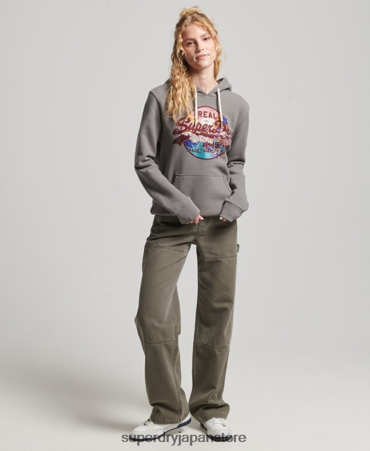 ジャパニーズグラフィックロゴ パーカー 女性 Superdry 衣類 グレー 2J62PZ5753