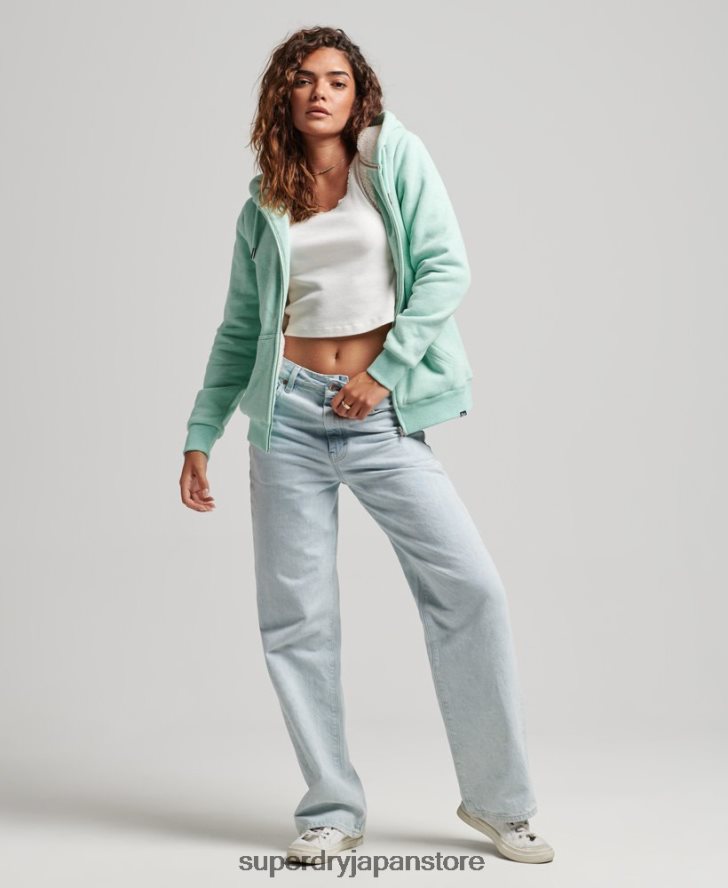 エッセンシャルボーグ裏地付きジップパーカー 女性 Superdry 衣類 緑 2J62PZ5757