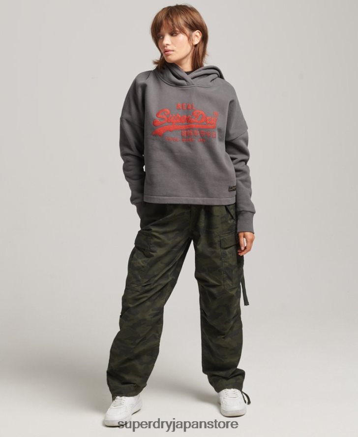 ヴィンテージロゴボックスフィットパーカー 女性 Superdry 衣類 濃い灰色 2J62PZ5764
