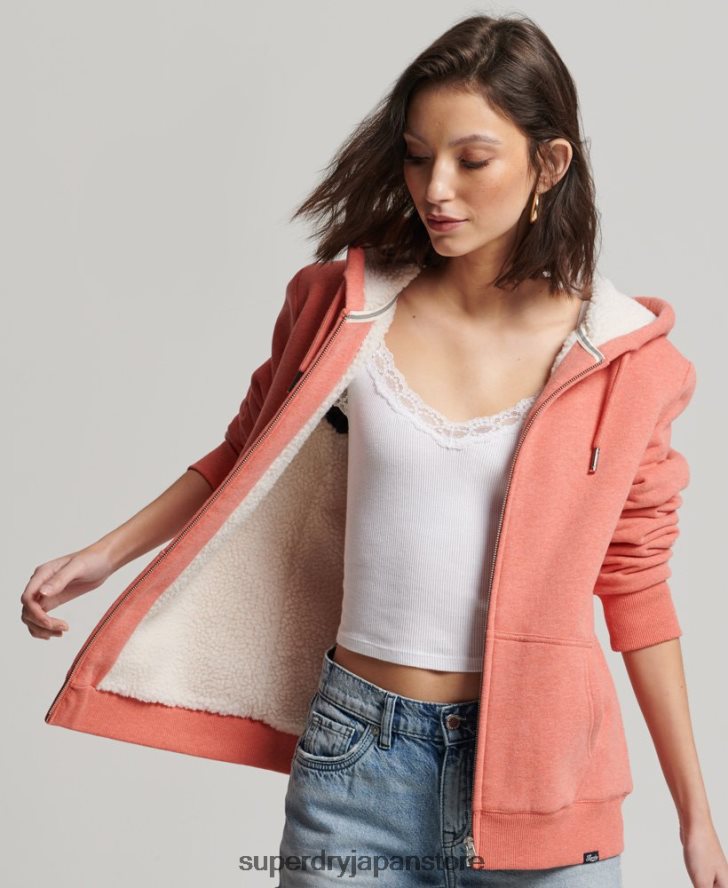 エッセンシャルボーグ裏地付きジップパーカー 女性 Superdry 衣類 コーラル 2J62PZ5767