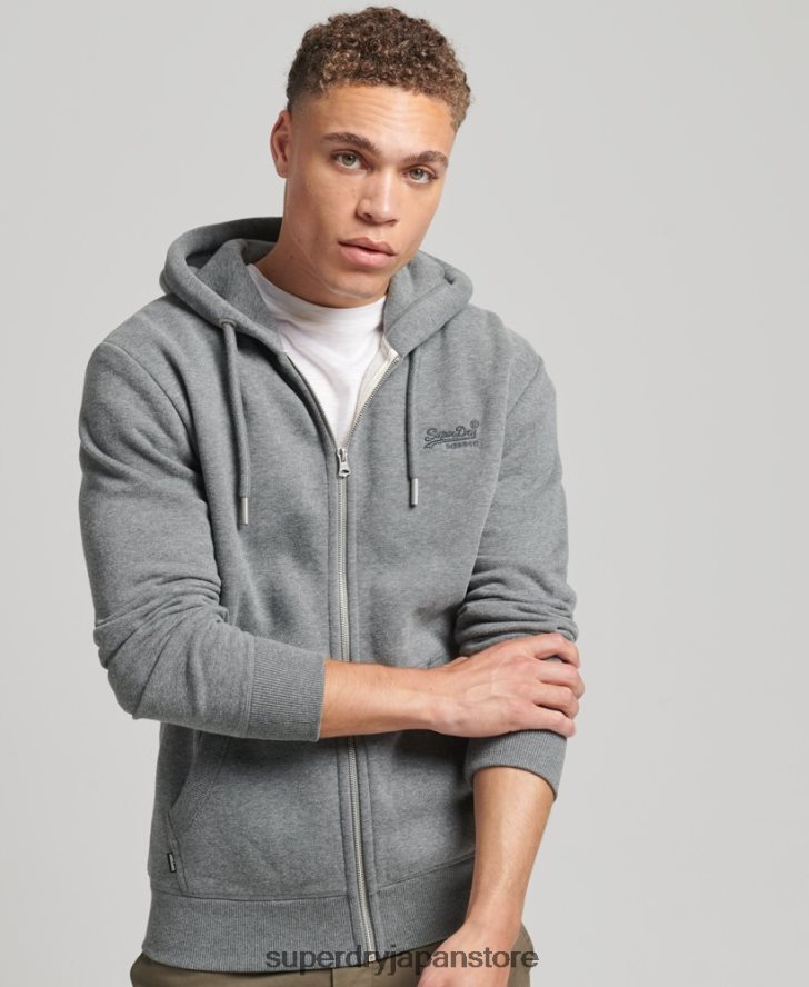 オーガニックコットン ヴィンテージロゴ刺繍ジップパーカー 男性 Superdry 衣類 グレー 2J62PZ577