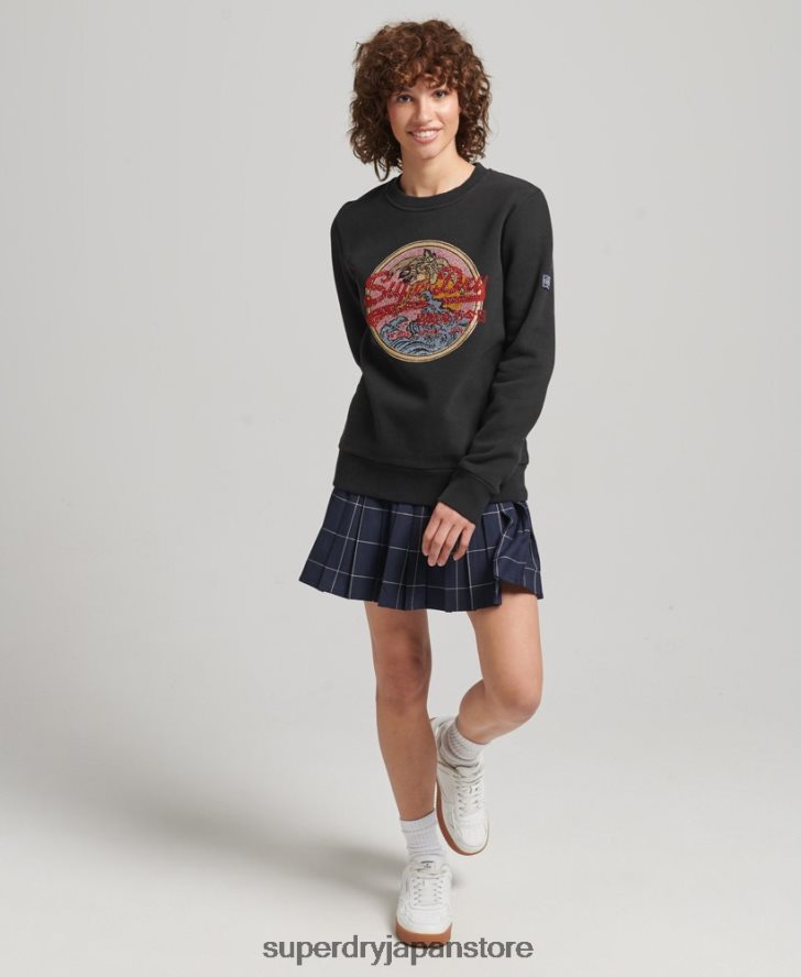 ヴィンテージロゴ ナラティブラインストーン クルースウェットシャツ 女性 Superdry 衣類 黒 2J62PZ5772
