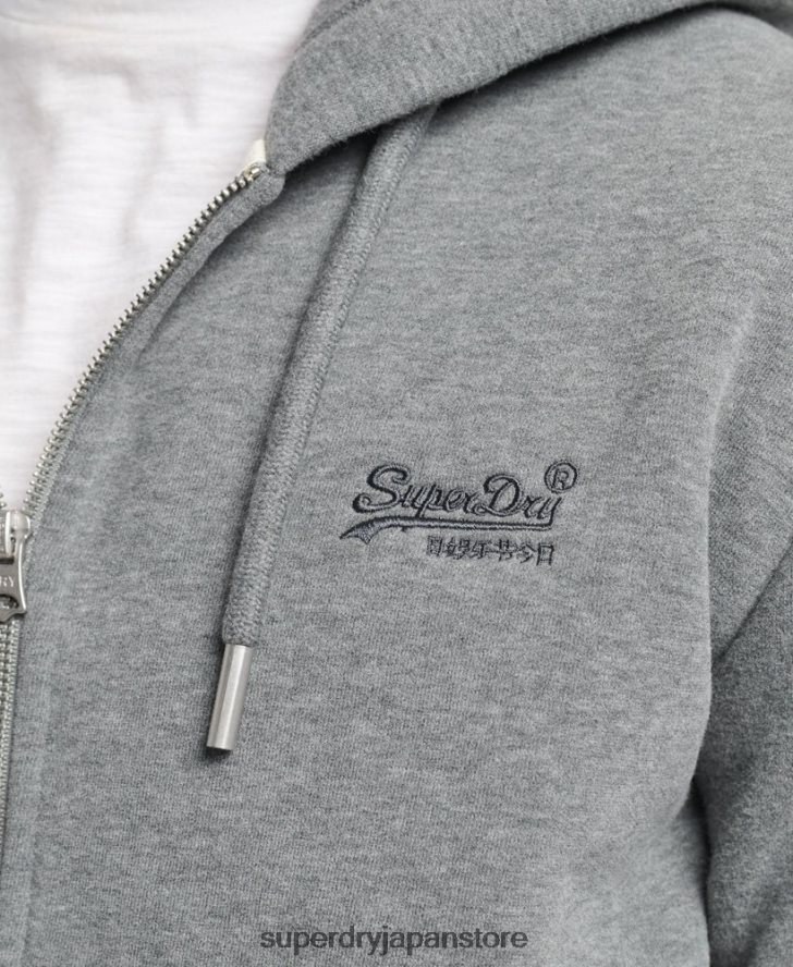 オーガニックコットン ヴィンテージロゴ刺繍ジップパーカー 男性 Superdry 衣類 グレー 2J62PZ577