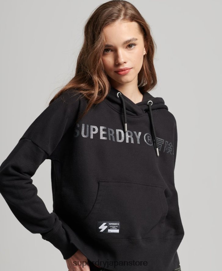 インディペンデントロゴフォイルクロップパーカー 女性 Superdry 衣類 黒 2J62PZ5780