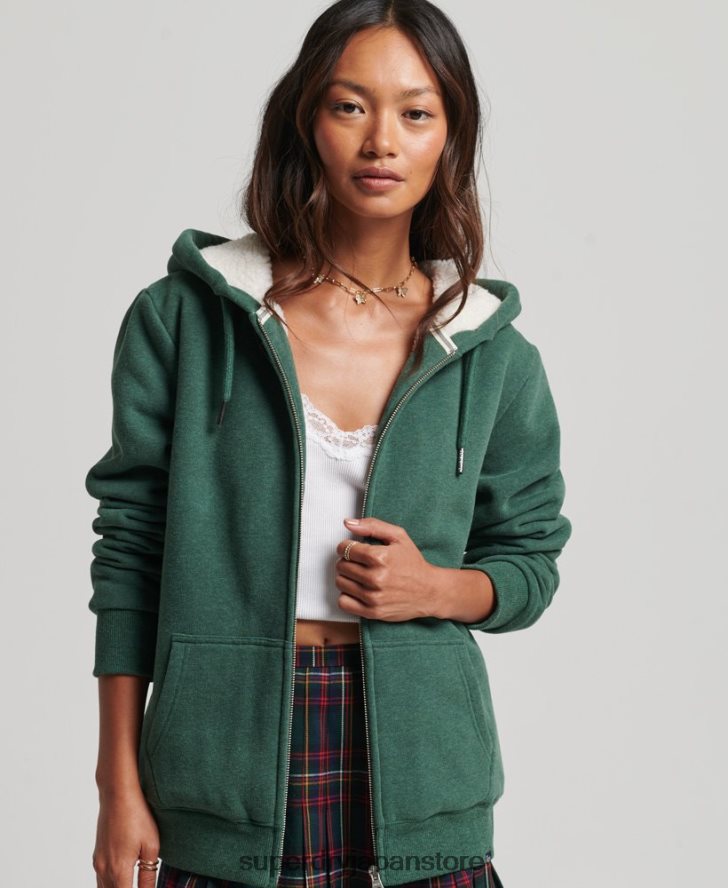 エッセンシャルボーグ裏地付きジップパーカー 女性 Superdry 衣類 緑 2J62PZ5782