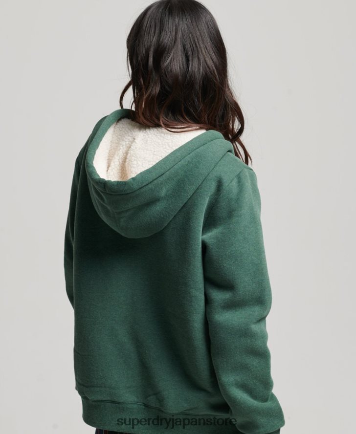 エッセンシャルボーグ裏地付きジップパーカー 女性 Superdry 衣類 緑 2J62PZ5782