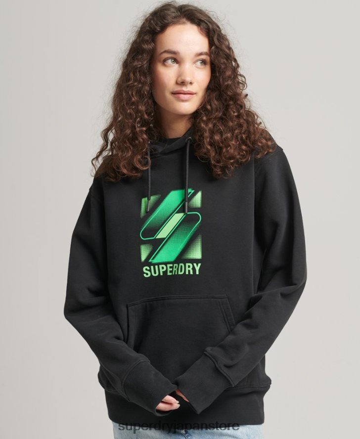 コードハーフトーンロゴオーバーサイズパーカー 女性 Superdry 衣類 黒 2J62PZ5791