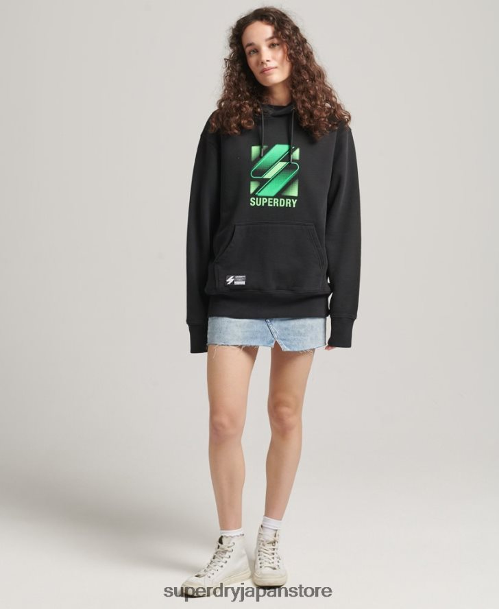 コードハーフトーンロゴオーバーサイズパーカー 女性 Superdry 衣類 黒 2J62PZ5791