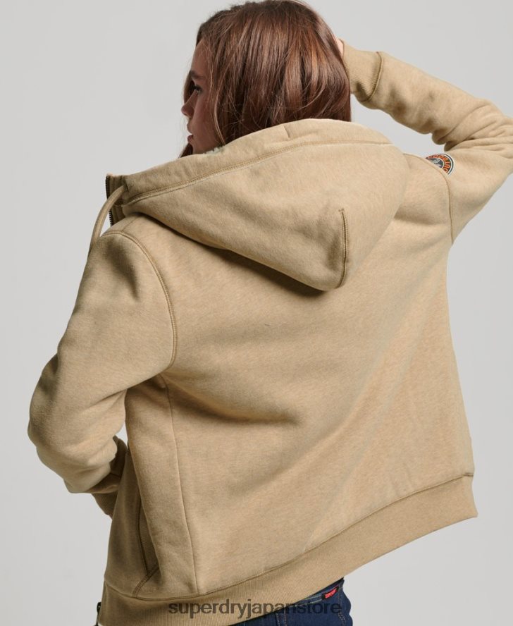 オーガニックコットン ブラックベア ボーグ ジップパーカー 女性 Superdry 衣類 黄褐色 2J62PZ5793