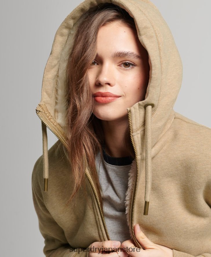 オーガニックコットン ブラックベア ボーグ ジップパーカー 女性 Superdry 衣類 黄褐色 2J62PZ5793