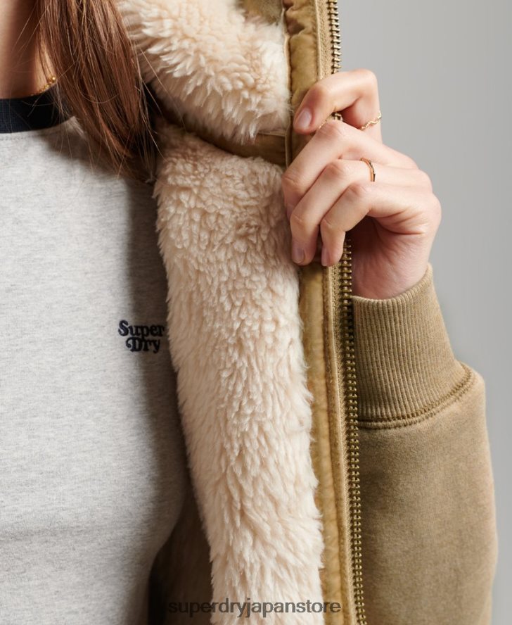 オーガニックコットン ブラックベア ボーグ ジップパーカー 女性 Superdry 衣類 黄褐色 2J62PZ5793