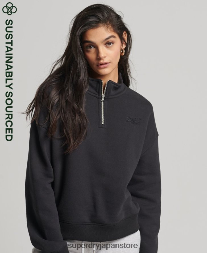 オーガニックコットン ヴィンテージロゴ ヘンリースウェットシャツ 女性 Superdry 衣類 黒 2J62PZ5794