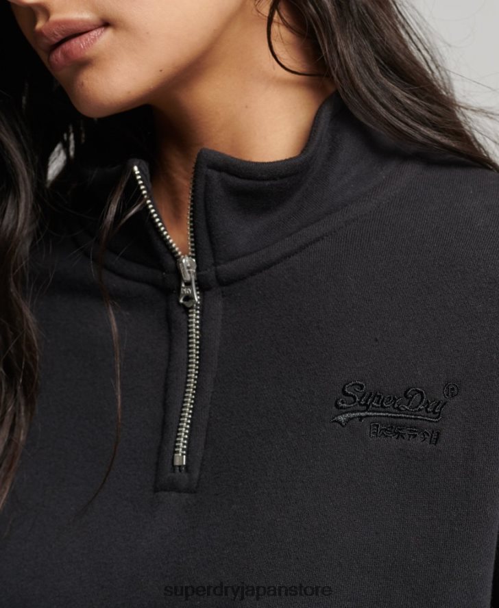 オーガニックコットン ヴィンテージロゴ ヘンリースウェットシャツ 女性 Superdry 衣類 黒 2J62PZ5794