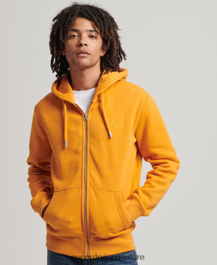オーガニックコットン ヴィンテージロゴ刺繍ジップパーカー 男性 Superdry 衣類 黄色 2J62PZ580