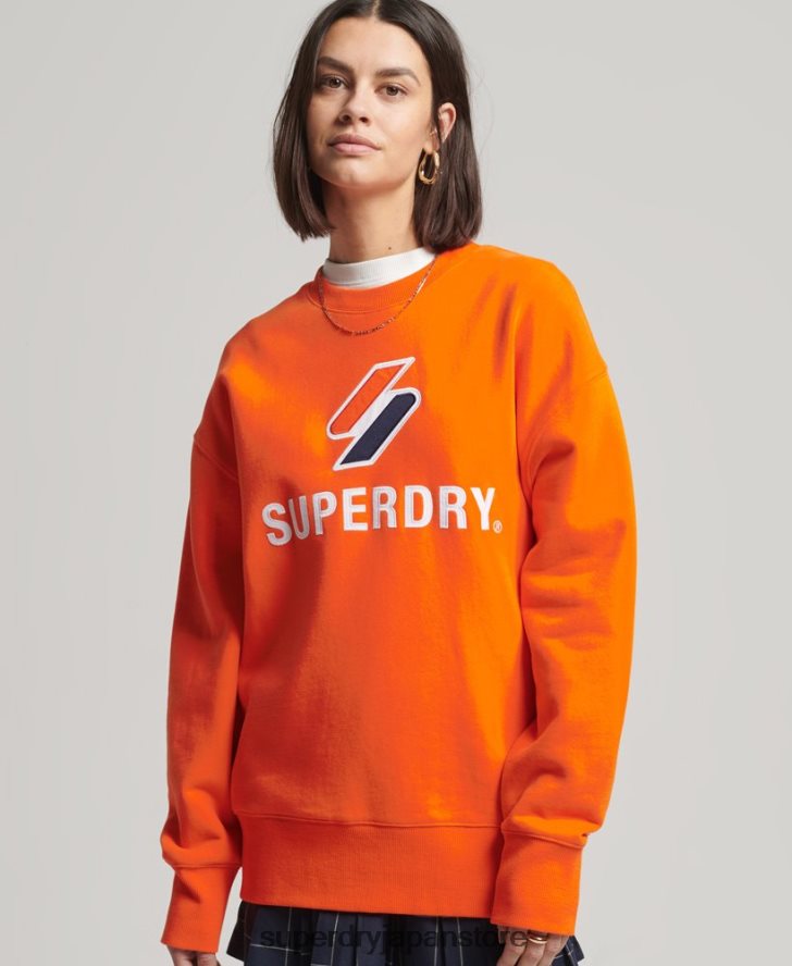 コードスタックアップリケオーバーサイズクルースウェットシャツ 女性 Superdry 衣類 オレンジ 2J62PZ5803