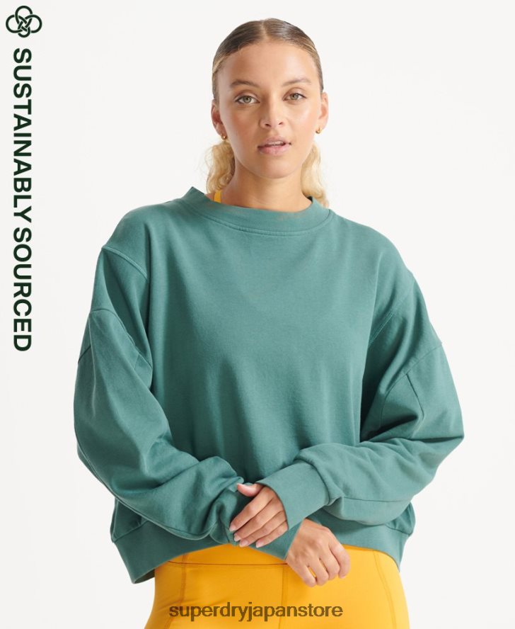 オーガニックコットン フレックス バットウィング クルー スウェットシャツ 女性 Superdry 衣類 緑 2J62PZ5806