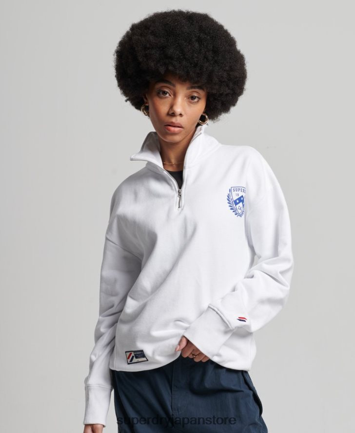 シティカレッジオーバーサイズハーフジップトラックトップ 女性 Superdry 衣類 白 2J62PZ5807