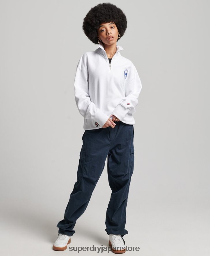 シティカレッジオーバーサイズハーフジップトラックトップ 女性 Superdry 衣類 白 2J62PZ5807