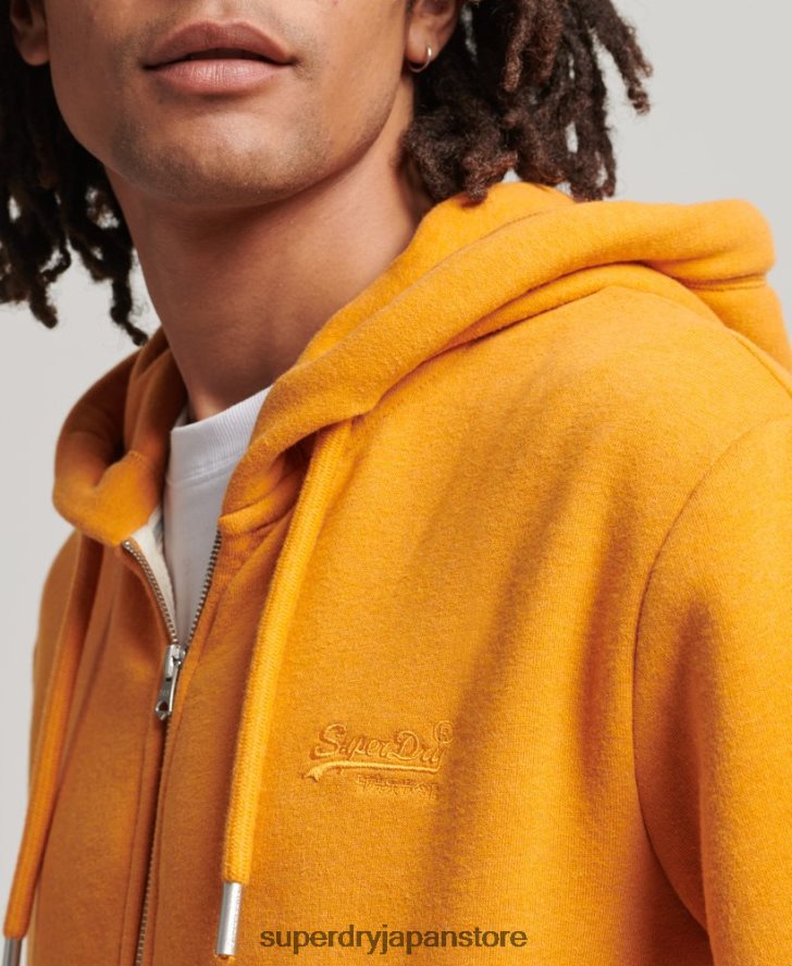 オーガニックコットン ヴィンテージロゴ刺繍ジップパーカー 男性 Superdry 衣類 黄色 2J62PZ580