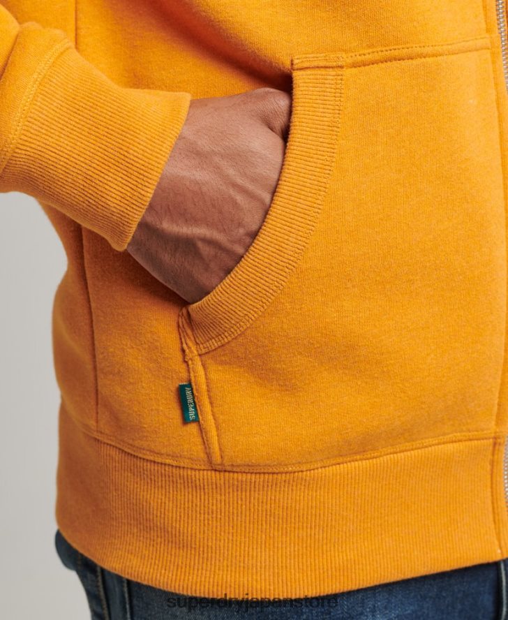 オーガニックコットン ヴィンテージロゴ刺繍ジップパーカー 男性 Superdry 衣類 黄色 2J62PZ580