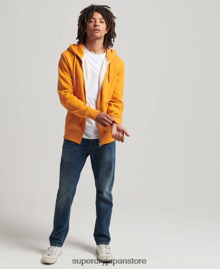 オーガニックコットン ヴィンテージロゴ刺繍ジップパーカー 男性 Superdry 衣類 黄色 2J62PZ580