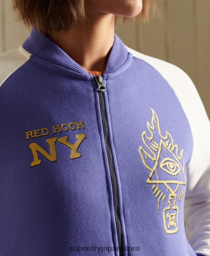 クロスラインジャージーボンバージャケット 女性 Superdry 衣類 紫 2J62PZ5826