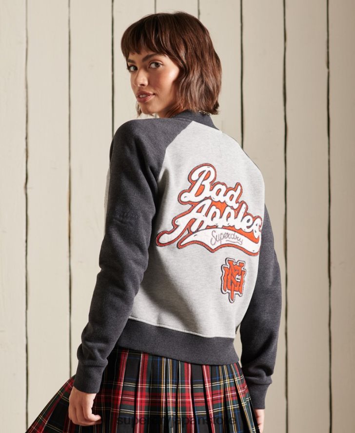 クロスラインジャージーボンバージャケット 女性 Superdry 衣類 グレー 2J62PZ5839