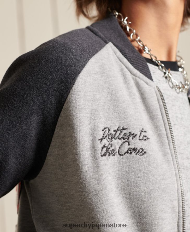 クロスラインジャージーボンバージャケット 女性 Superdry 衣類 グレー 2J62PZ5839