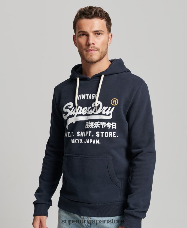 ヴィンテージロゴストアクラシックパーカー 男性 Superdry 衣類 海軍 2J62PZ584