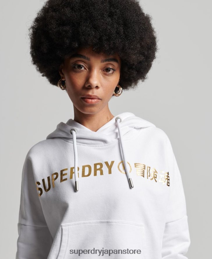 インディペンデントロゴフォイルクロップパーカー 女性 Superdry 衣類 白 2J62PZ5844