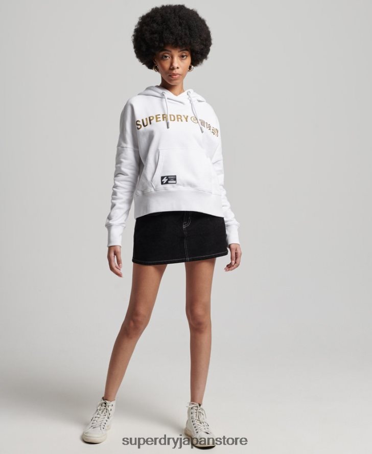 インディペンデントロゴフォイルクロップパーカー 女性 Superdry 衣類 白 2J62PZ5844