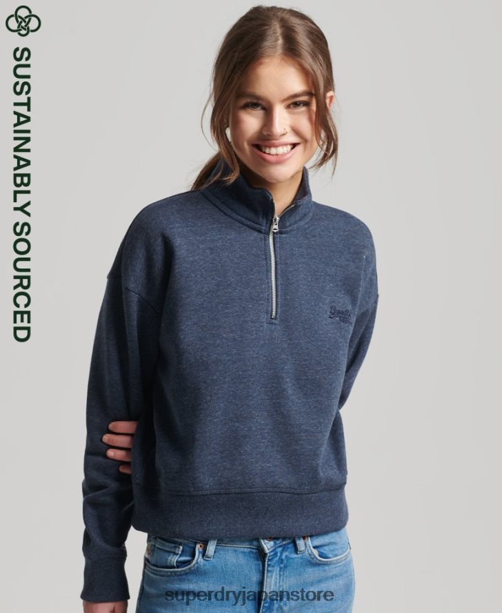オーガニックコットン ヴィンテージロゴ ヘンリースウェットシャツ 女性 Superdry 衣類 海軍 2J62PZ5845