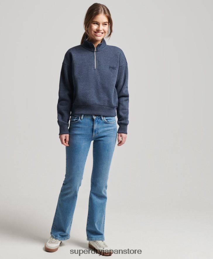 オーガニックコットン ヴィンテージロゴ ヘンリースウェットシャツ 女性 Superdry 衣類 海軍 2J62PZ5845