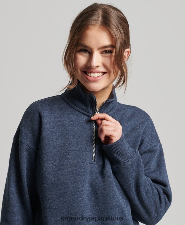 オーガニックコットン ヴィンテージロゴ ヘンリースウェットシャツ 女性 Superdry 衣類 海軍 2J62PZ5845