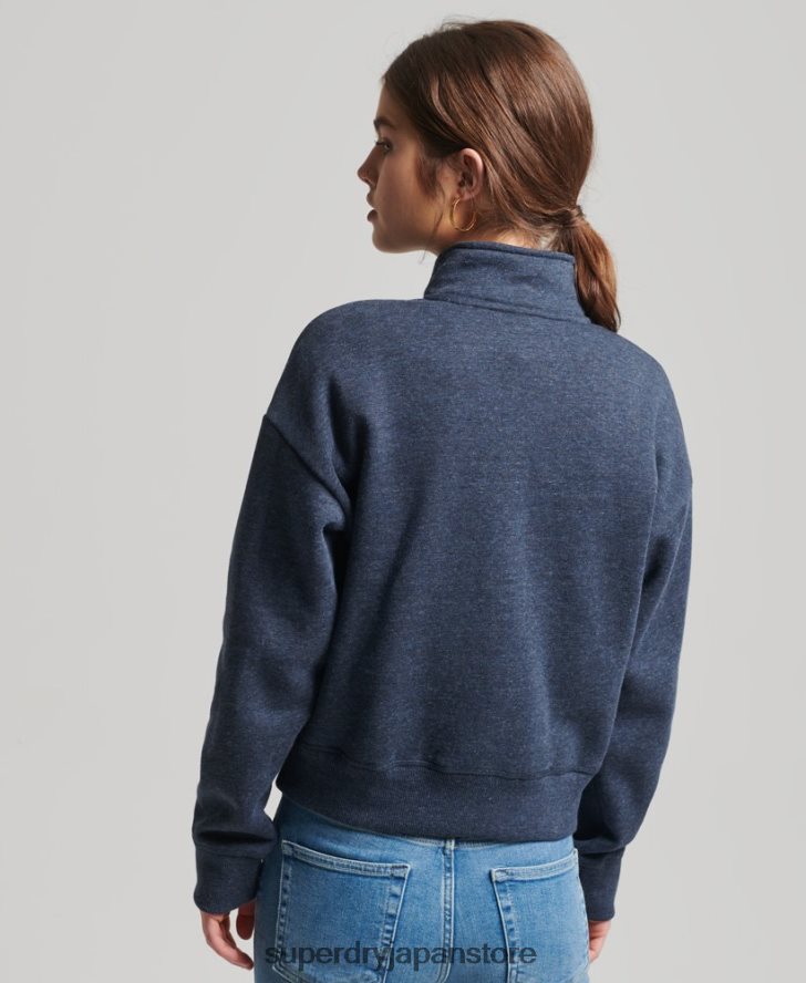 オーガニックコットン ヴィンテージロゴ ヘンリースウェットシャツ 女性 Superdry 衣類 海軍 2J62PZ5845
