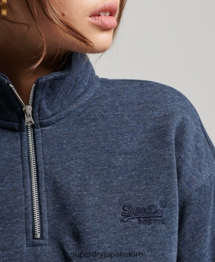 オーガニックコットン ヴィンテージロゴ ヘンリースウェットシャツ 女性 Superdry 衣類 海軍 2J62PZ5845