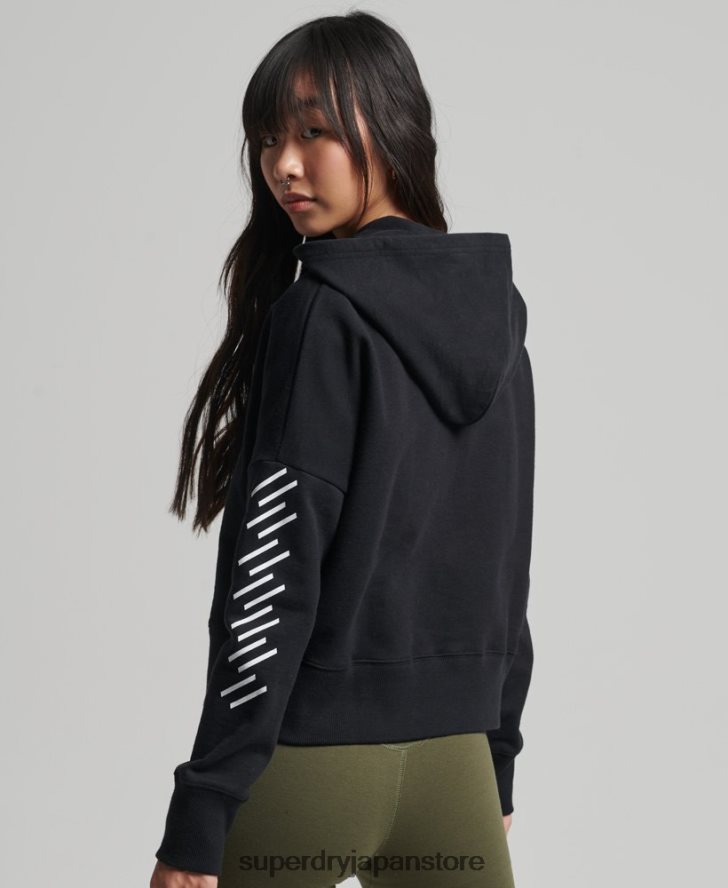 コードコアスポーツクロップボックスパーカー 女性 Superdry 衣類 黒 2J62PZ5862