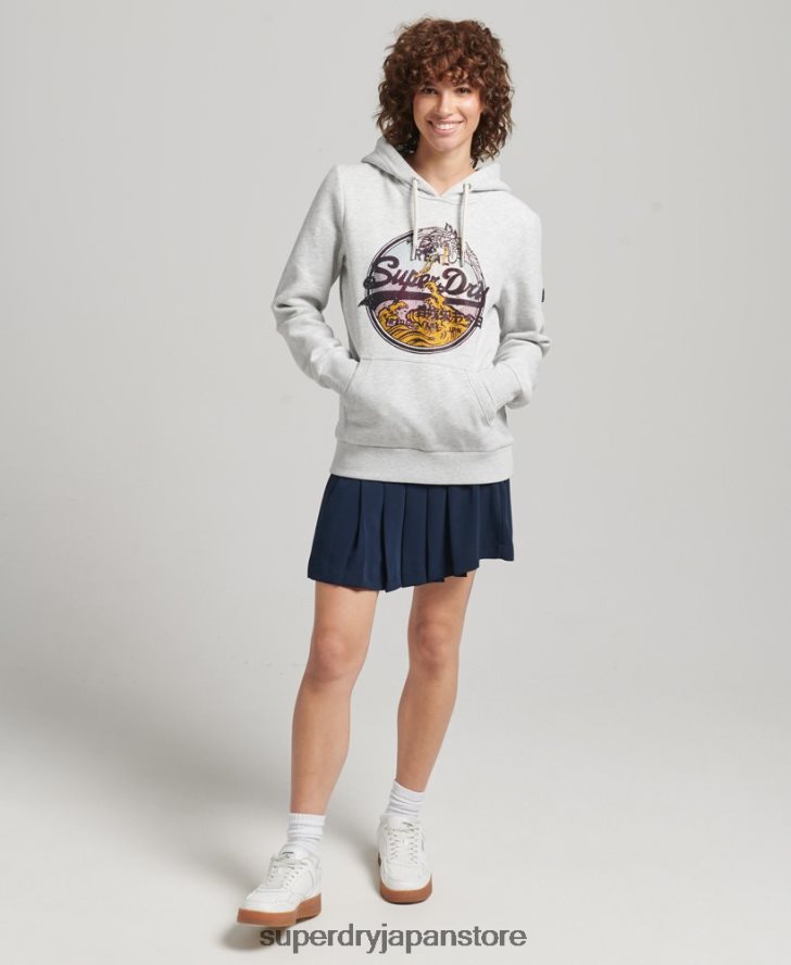 ヴィンテージロゴ ナラティブラインストーンパーカー 女性 Superdry 衣類 ライトグレー 2J62PZ5863