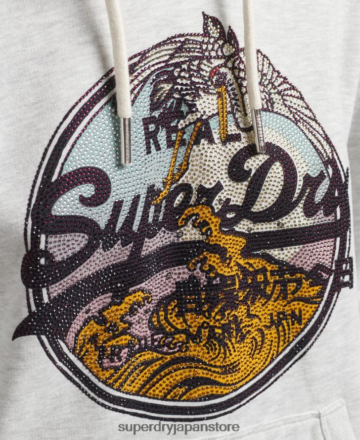 ヴィンテージロゴ ナラティブラインストーンパーカー 女性 Superdry 衣類 ライトグレー 2J62PZ5863