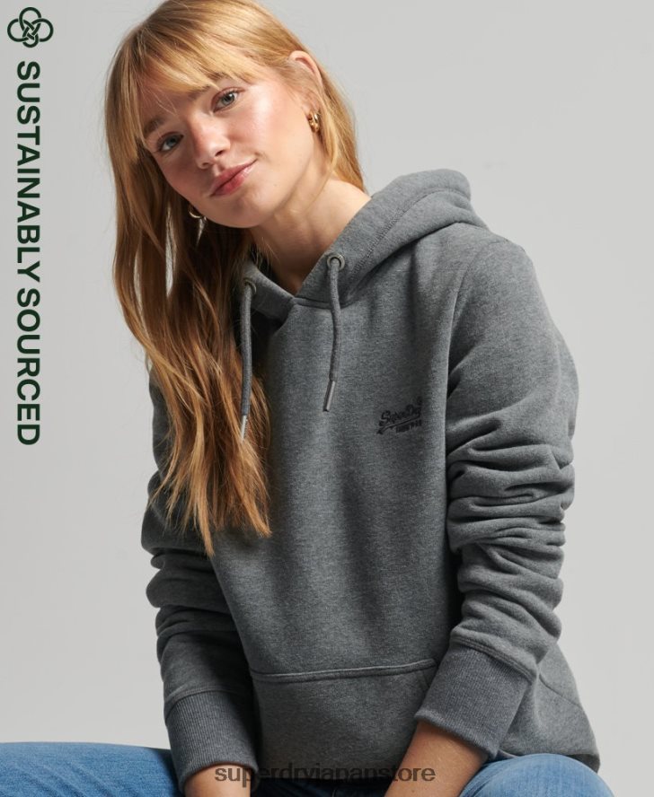 オーガニックコットンのヴィンテージロゴ刺繍パーカー 女性 Superdry 衣類 グレー 2J62PZ5875