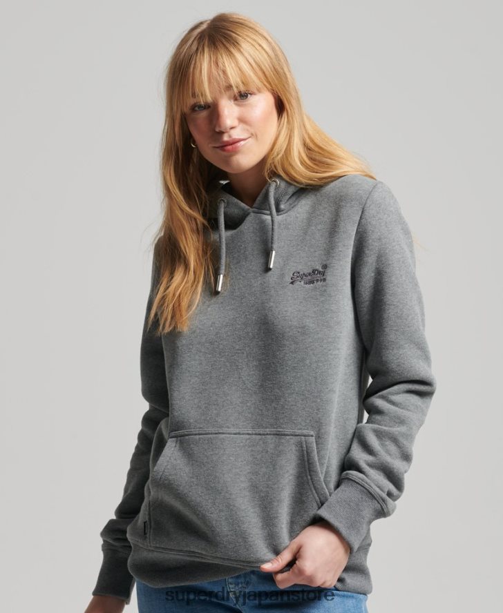 オーガニックコットンのヴィンテージロゴ刺繍パーカー 女性 Superdry 衣類 グレー 2J62PZ5875