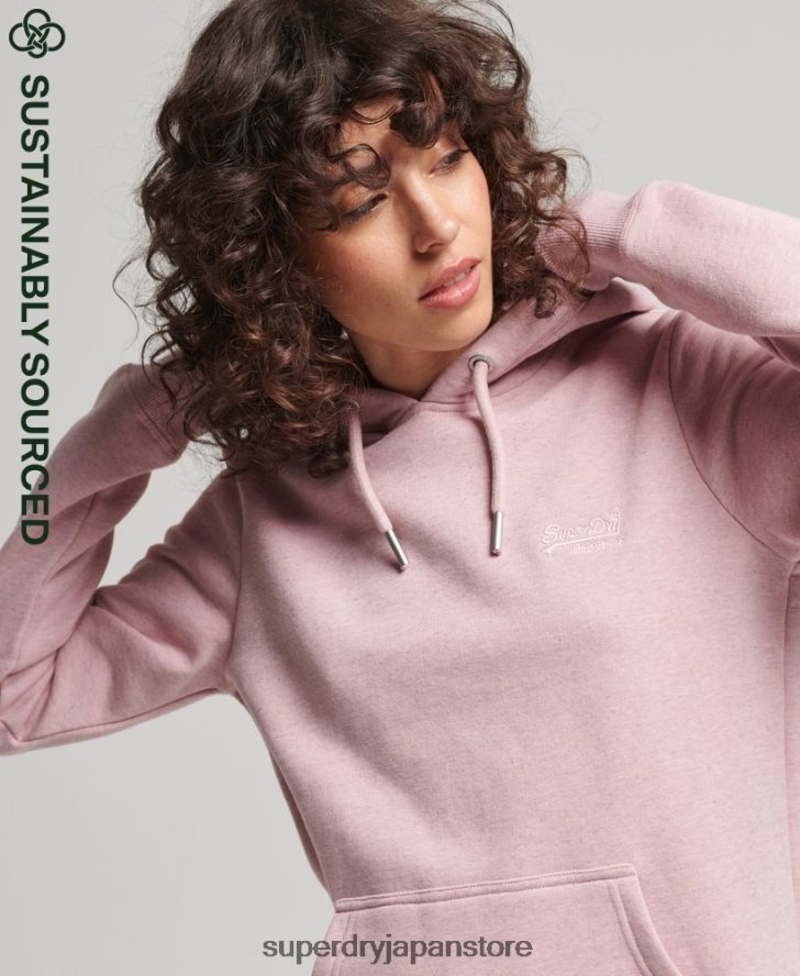 オーガニックコットンのヴィンテージロゴ刺繍パーカー 女性 Superdry 衣類 ピンク 2J62PZ5876