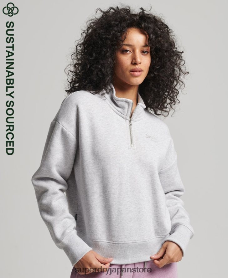 オーガニックコットン ヴィンテージロゴ ヘンリースウェットシャツ 女性 Superdry 衣類 ライトグレー 2J62PZ5883