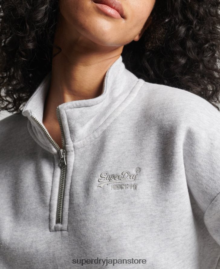 オーガニックコットン ヴィンテージロゴ ヘンリースウェットシャツ 女性 Superdry 衣類 ライトグレー 2J62PZ5883