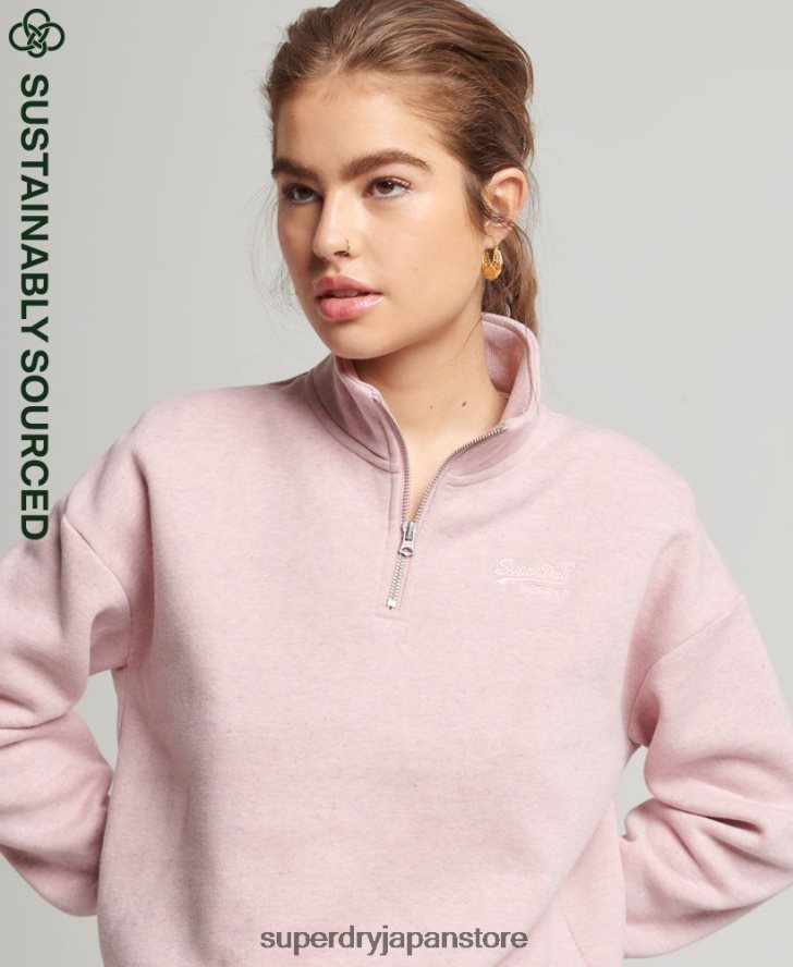 オーガニックコットン ヴィンテージロゴ ヘンリースウェットシャツ 女性 Superdry 衣類 ピンク 2J62PZ5886