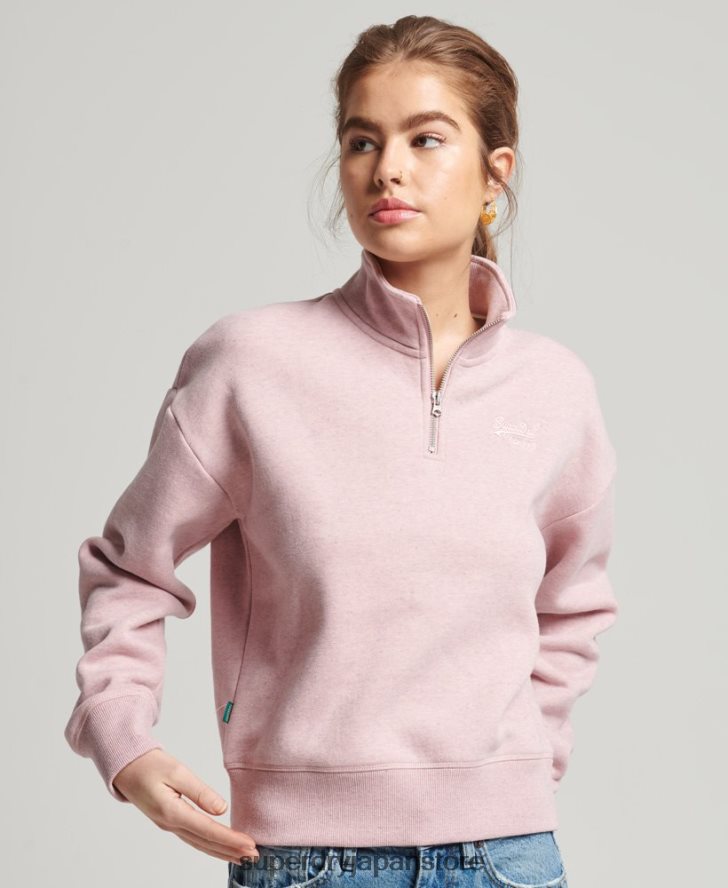 オーガニックコットン ヴィンテージロゴ ヘンリースウェットシャツ 女性 Superdry 衣類 ピンク 2J62PZ5886