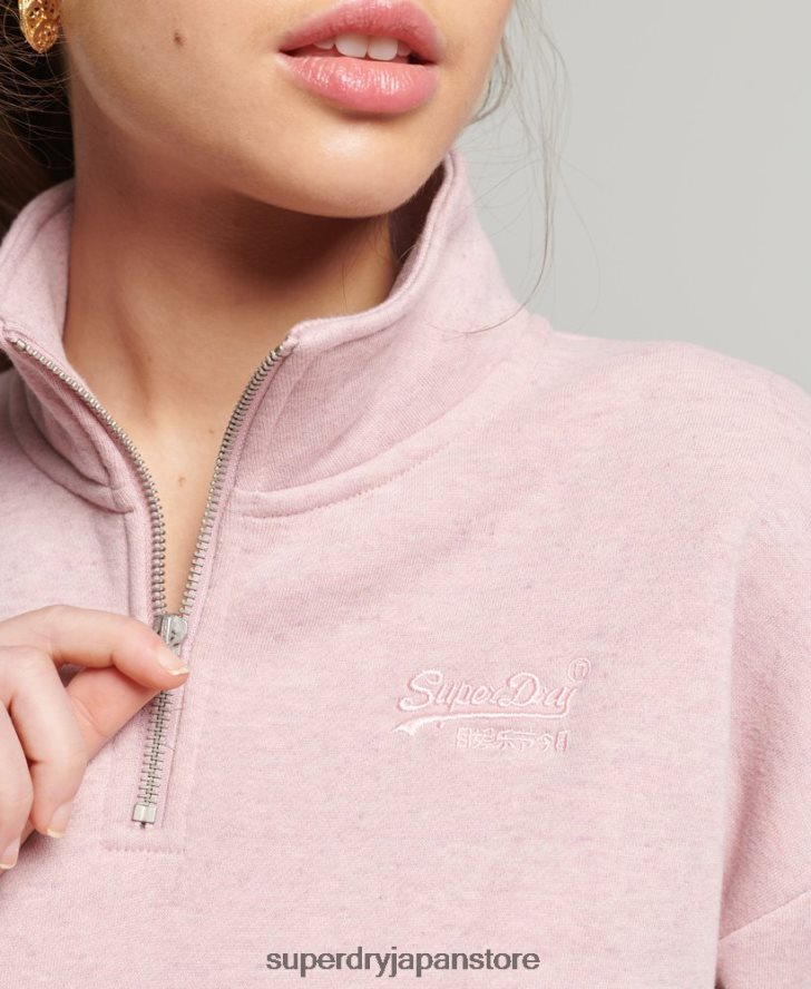 オーガニックコットン ヴィンテージロゴ ヘンリースウェットシャツ 女性 Superdry 衣類 ピンク 2J62PZ5886