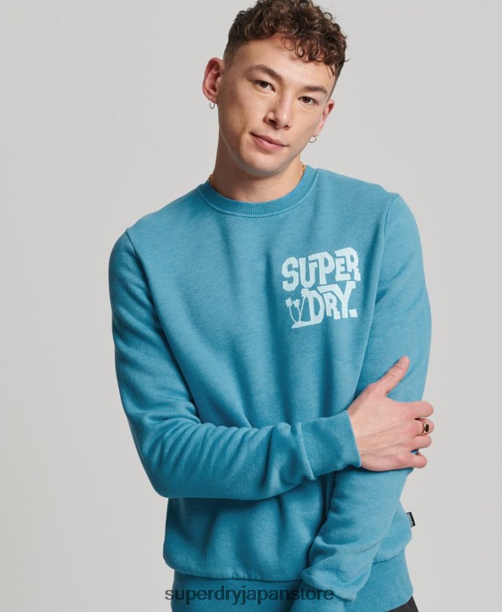 トラベルステッカー クルースウェットシャツ 男性 Superdry 衣類 青 2J62PZ589