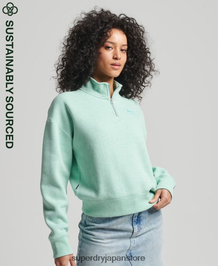 オーガニックコットン ヴィンテージロゴ ヘンリースウェットシャツ 女性 Superdry 衣類 緑 2J62PZ5893