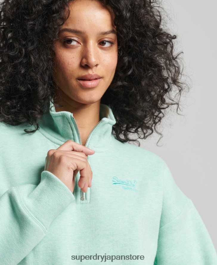 オーガニックコットン ヴィンテージロゴ ヘンリースウェットシャツ 女性 Superdry 衣類 緑 2J62PZ5893